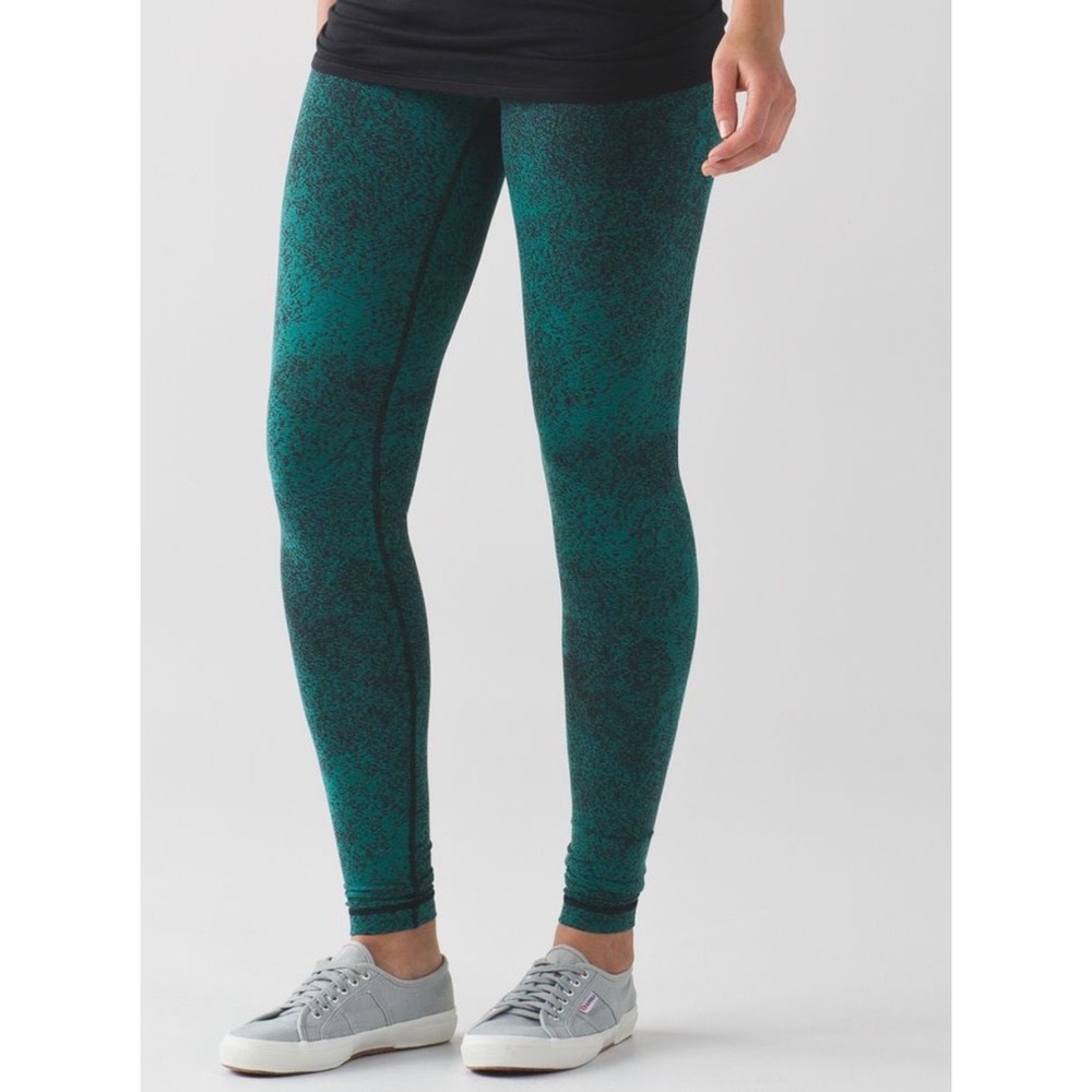 Lululemon Wunder Under Pant Hi-Rise Spray Jacquard Green Black Size 6 Leggings